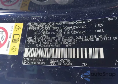 2017 Lexus Rx 350 from USA, damaged, VIN 2T2BZMCA0HC111185